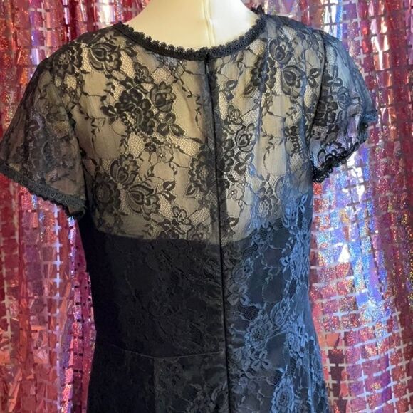 Lace & embroidered black formal dress with sheer lace top - Picture 15 of 16